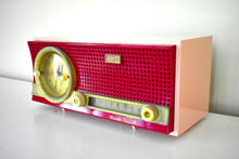 Load image into Gallery viewer, Sweetheart Red and Pink Mid Century Retro 1959-1961 CBS Model C230 Vacuum Tube AM Clock Radio Rare Color Combo!