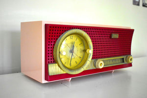 スイートハート 赤とピンク ミッドセンチュリー レトロ 1959-1961 CBS モデル C230 真空管 AM 時計ラジオ レアカラーコンボ！