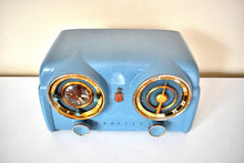 Load image into Gallery viewer, Ice Blue Metallic Crosley 1951 Model 11-125GN AM Vacuum Tube Clock Radio Quality Construction Sounds Great!