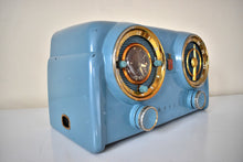 Load image into Gallery viewer, Ice Blue Metallic Crosley 1951 Model 11-125GN AM Vacuum Tube Clock Radio Quality Construction Sounds Great!