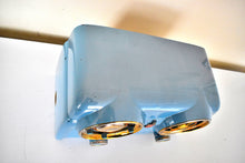 Load image into Gallery viewer, Ice Blue Metallic Crosley 1951 Model 11-125GN AM Vacuum Tube Clock Radio Quality Construction Sounds Great!