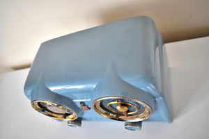 Ice Blue Metallic Crosley 1951 Model 11-125GN AM Vacuum Tube Clock Radio Quality Construction Sounds Great!