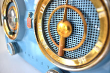 Load image into Gallery viewer, Ice Blue Metallic Crosley 1951 Model 11-125GN AM Vacuum Tube Clock Radio Quality Construction Sounds Great!