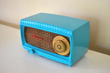 Load image into Gallery viewer, Sky Blue Turquoise and Wicker Vintage 1954 Capehart Model 3T55B AM Vacuum Tube Radio Totally Restored!