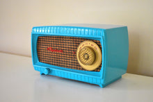 Load image into Gallery viewer, Sky Blue Turquoise and Wicker Vintage 1954 Capehart Model 3T55B AM Vacuum Tube Radio Totally Restored!