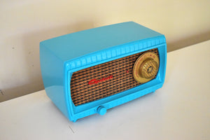 Sky Blue Turquoise and Wicker Vintage 1954 Capehart Model 3T55B AM Vacuum Tube Radio Totally Restored!