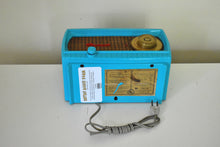 Load image into Gallery viewer, Sky Blue Turquoise and Wicker Vintage 1954 Capehart Model 3T55B AM Vacuum Tube Radio Totally Restored!