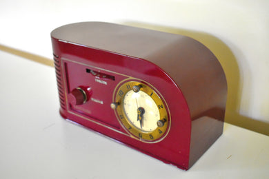 Cabernet Red Golden Age Art Deco 1948 Continental Model 1600 AM Vacuum Tube Clock Radio Sounds Dreamy! Glamorous Looks!