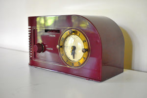 Cabernet Red Golden Age Art Deco 1948 Continental Model 1600 AM Vacuum Tube Clock Radio Sounds Dreamy! Glamorous Looks!