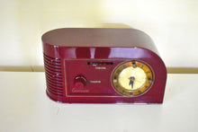 Load image into Gallery viewer, Cabernet Red Golden Age Art Deco 1948 Continental Model 1600 AM Vacuum Tube Clock Radio Sounds Dreamy! Glamorous Looks!