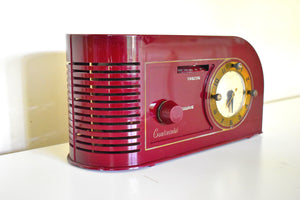 Cabernet Red Golden Age Art Deco 1948 Continental Model 1600 AM Vacuum Tube Clock Radio Sounds Dreamy! Glamorous Looks!