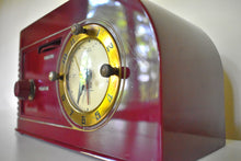 Load image into Gallery viewer, Cabernet Red Golden Age Art Deco 1948 Continental Model 1600 AM Vacuum Tube Clock Radio Sounds Dreamy! Glamorous Looks!