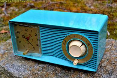 SOLD! - Apr 17, 2017 - BLUETOOTH MP3 READY - Turquoise Retro Jetsons 1959 Motorola C15JK25 Tube AM Clock Radio Works Great!