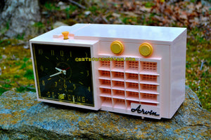 SOLD! - Mar 7, 2018 - BLUETOOTH MP3 READY - POWDER Pink Mid Century Retro Jetsons 1957 Arvin 5561 Tube AM Clock Radio Works Great! - [product_type} - Arvin - Retro Radio Farm