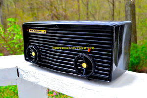 SOLD! - Nov 27, 2017 - BLUETOOTH MP3 READY - Panther Black Retro Jetsons 1959 Motorola Model 57R Tube AM Clock Radio Totally Restored!