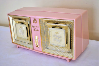 Monaco Pink Gold 1959 Bulova Model 330 AM Vacuum Tube Radio Rare Model Superb Sounding Bling Bling!