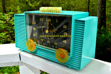 SOLD! - Dec 8, 2017 - TURQUOISE Mid-Century Retro Vintage 1959 Philco Model G755-124 AM Tube Clock Radio Totally Restored!