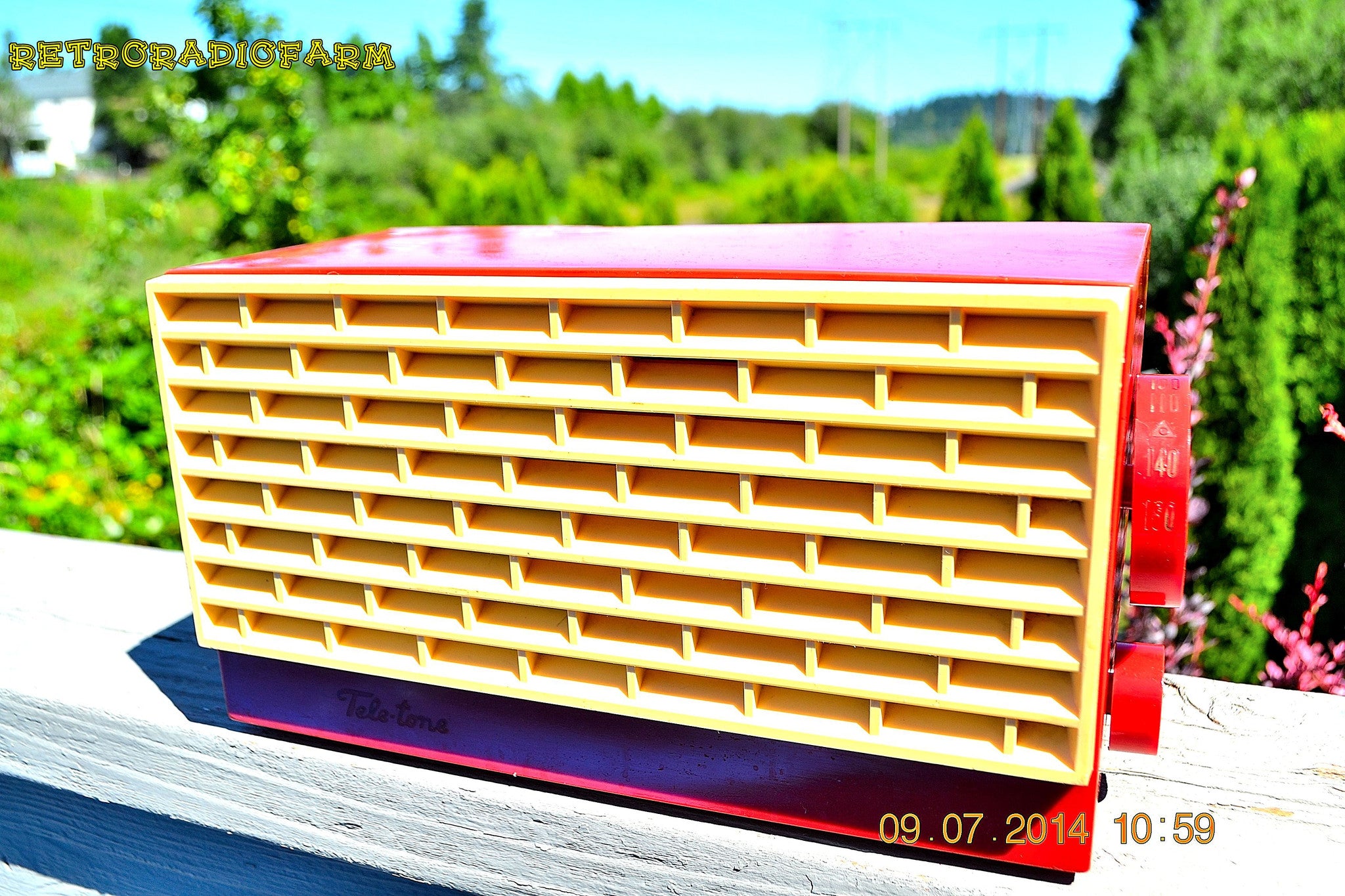 SOLD! - Dec 25, 2014 - CRIMSON RED Retro Vintage 1950's or 60's Teletone Unknown Model AM Tube Radio WORKS! - [product_type} - Teletone - Retro Radio Farm