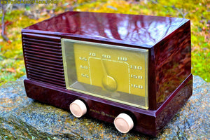 SOLD! - May 27, 2017 - BLUETOOTH MP3 READY - Burgundy Marbled 1950 General Electric Model 414 AM Tube Radio