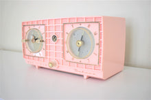 Load image into Gallery viewer, Carnation Pink 1956 RCA Victor Model 6-C-8F Vacuum Tube AM Clock Radio Rare Model and Color Sounds Beautiful!