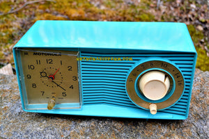 SOLD! - Apr 17, 2017 - BLUETOOTH MP3 READY - Turquoise Retro Jetsons 1959 Motorola C15JK25 Tube AM Clock Radio Works Great! - [product_type} - Motorola - Retro Radio Farm