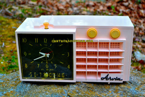 SOLD! - Mar 7, 2018 - BLUETOOTH MP3 READY - POWDER Pink Mid Century Retro Jetsons 1957 Arvin 5561 Tube AM Clock Radio Works Great! - [product_type} - Arvin - Retro Radio Farm