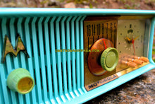 Load image into Gallery viewer, SOLD! - July 12, 2017 - VIVID Turquoise Mid Century Retro Antique Jetsons 1957 Motorola 57CC Tube AM Clock Radio Totally Restored! - [product_type} - Motorola - Retro Radio Farm
