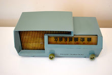 Load image into Gallery viewer, Spruce Green 1953 Philco Transitone Model 53-563 AM Vacuum Tube Radio Rare Stunning Mid Century!