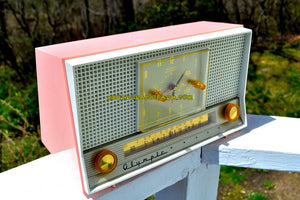 SOLD! - May 26, 2017 - PASTEL PINK Mid Century Retro Jetsons 1956 Olympic Model 555 AM Clock Radio Excellent Plus Condition! - [product_type} - Olympic - Retro Radio Farm
