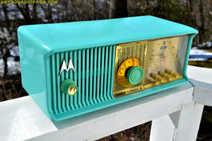 SOLD! - Apr 27, 2017 - VIVID Turquoise Retro Jetsons 1957 Motorola 57CC Tube AM Clock Radio Totally Restored! - [product_type} - Motorola - Retro Radio Farm