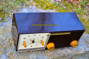 SOLD! - May 26, 2017 - BLUETOOTH MP3 READY - Chocolate Brown Retro Jetsons 1959 Motorola Model 5C12M Tube AM Clock Radio Totally Restored! - [product_type} - Motorola - Retro Radio Farm