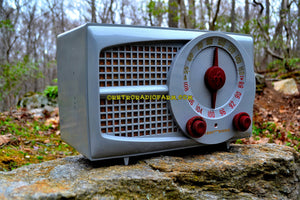 SOLD! - Aug 6. 2017 - AM FM GREY AND MAROON Mid Century Retro Vintage 1953 Stewart Warner Model 9166 Tube Radio Rare Functional and Sounds Dreamy! - [product_type} - Stewart Warner - Retro Radio Farm