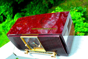SOLD! - Aug 13, 2017 - BLUETOOTH MP3 READY Elegant Burgundy 1955 General Electric Model 551 Retro AM Clock Radio Works Great! - [product_type} - General Electric - Retro Radio Farm
