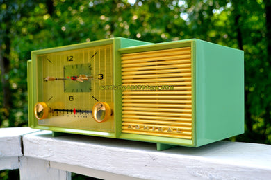 SOLD! - Oct 9, 2017 - MINT GREEN Mid Century Retro Vintage 1959 Admiral 298 Tube AM Clock Radio Sounds Great!