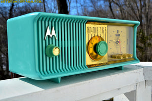 SOLD! - Apr 27, 2017 - VIVID Turquoise Retro Jetsons 1957 Motorola 57CC Tube AM Clock Radio Totally Restored!