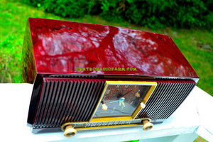 SOLD! - Aug 13, 2017 - BLUETOOTH MP3 READY Elegant Burgundy 1955 General Electric Model 551 Retro AM Clock Radio Works Great! - [product_type} - General Electric - Retro Radio Farm