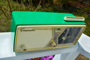 SOLD! - Apt 24, 2017 - PRISTINE Emerald Green Emerson Model 883 Series B Tube AM Clock Radio Mid Century Rare Color Sounds Great! - [product_type} - Emerson - Retro Radio Farm