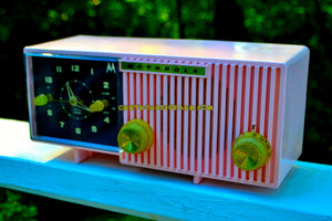 SOLD! - Aug 7, 2017 - CHERRY BLOSSOM PINK Mid Century Retro Vintage Antique Motorola 1959 Model 5C12P Clock Radio Tube AM Clock Radio vErY pInK! - [product_type} - Motorola - Retro Radio Farm