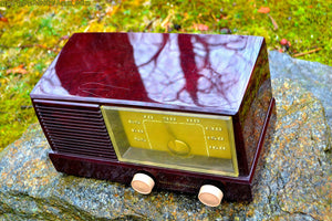 SOLD! - May 27, 2017 - BLUETOOTH MP3 READY - Burgundy Marbled 1950 General Electric Model 414 AM Tube Radio - [product_type} - General Electric - Retro Radio Farm