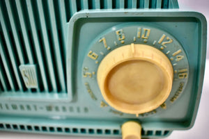 Aqua Turquoise 1954 Stewart Warner Model 9187E Vacuum Tube AM Clock Radio Rare Color Quality Manufacturer!