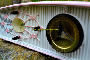 SOLD! - June 15, 2017 - JUDY Jetson Pink Mid Century Retro Antique 1957 Philips Model B1C12U AM Tube Clock Radio Totally Restored and Rare As Can Be! - [product_type} - Philips - Retro Radio Farm