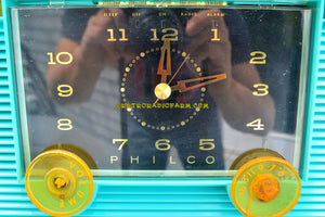 SOLD! - Dec 8, 2017 - TURQUOISE Mid-Century Retro Vintage 1959 Philco Model G755-124 AM Tube Clock Radio Totally Restored! - [product_type} - Philco - Retro Radio Farm
