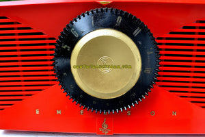 SOLD! - Sept 17, 2017 - MATADOR RED Mid Century Vintage 1955 Emerson Model 812B Tube AM Clock Radio Rare Color Sounds Great! - [product_type} - Emerson - Retro Radio Farm