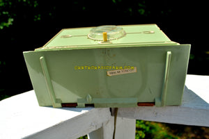 SOLD! - Aug 29, 2017 - GREEN OLIVE Mid Century Retro Jetsons 1959 Arvin 5591 Tube AM Clock Radio Unique Style! - [product_type} - Arvin - Retro Radio Farm