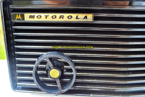 SOLD! - Nov 27, 2017 - BLUETOOTH MP3 READY - Panther Black Retro Jetsons 1959 Motorola Model 57R Tube AM Clock Radio Totally Restored! - [product_type} - Motorola - Retro Radio Farm