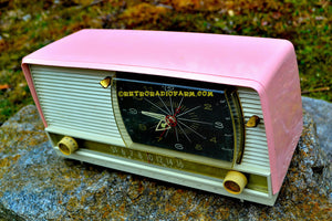 SOLD! - Apr 29, 2017 - BEAUTIFUL Powder Pink And White Retro Jetsons 1958 RCA Victor 9-C-71 Tube AM Clock Radio Works Great!