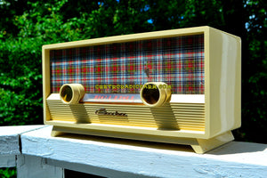 SOLD! - Dec 24, 2017 -  MAD FOR PLAID Ivory 1954 Capehart Model T-54 AM Tube Radio Totally Restored!