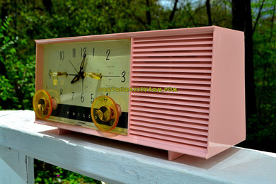 SOLD! - May 8, 2017 - DAISY PINK Mid-Century Retro Vintage 1959 Philco Model F-762-124 AM Tube Clock Radio Totally Restored!