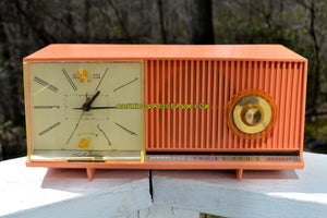 SOLD! - Dec. 6, 2017 - PEACH PINK Mid Century Retro Jetsons 1958 Silvertone Model 90235 AM Clock Radio Totally Restored! - [product_type} - Silvertone - Retro Radio Farm