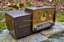 Load image into Gallery viewer, SOLD! - Aug 1, 2017 - WALNUT BROWN Mid Century Jetsons 1958 General Electric Model C415 Tube AM Clock Radio Works Great! - [product_type} - General Electric - Retro Radio Farm